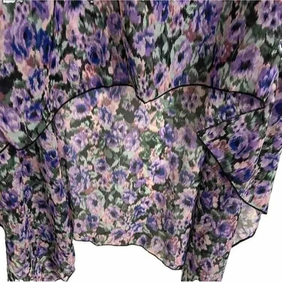 Cha Cha Vente Size M Women's Floral Sheer Cover Up Tunic Hi Lo Poncho Caftan - Picture 3 of 8
